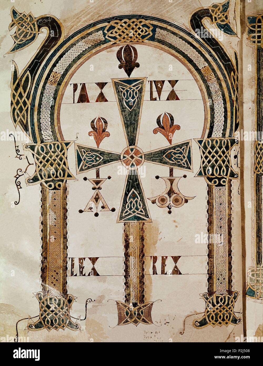 St. Isidor. St. Isidor etymologien. 11. Jahrhundert. Folio 7. 6. Jahrhundert Philosophie. Bibliothek des Escorial Kloster. Thema: St. Isidor von Sevilla. Lage: MONASTERIO - BIBLIOTECA - COLECCION, SAN LORENZO DEL Escorial, Madrid, Spanien. Stockfoto