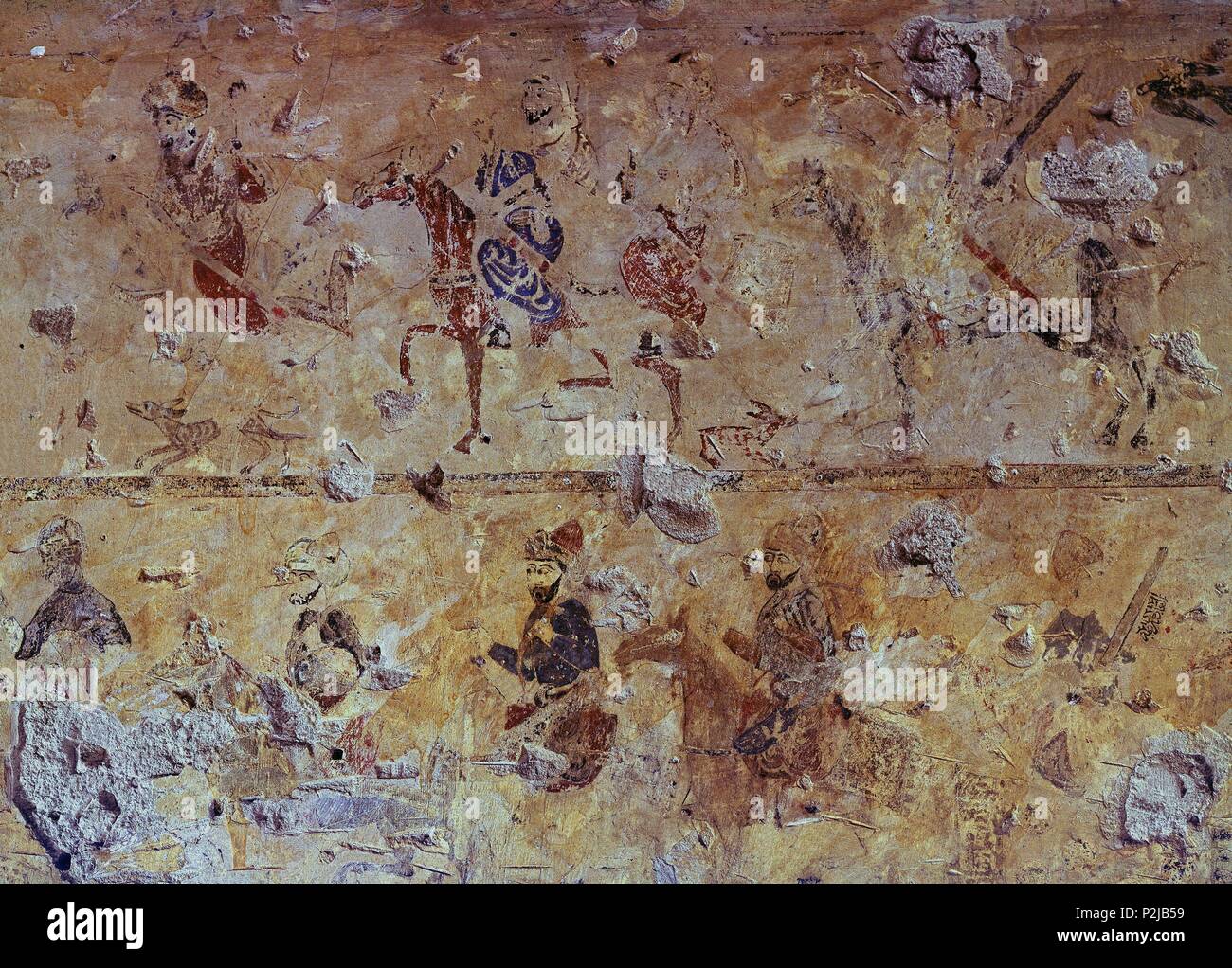 Arabische Soldaten auf den Mauern des Turms der Damen gemalt. Granada, Alhambra. Ort: ALHAMBRA - TORRE DE LAS DAMAS, Granada, Spanien. Stockfoto