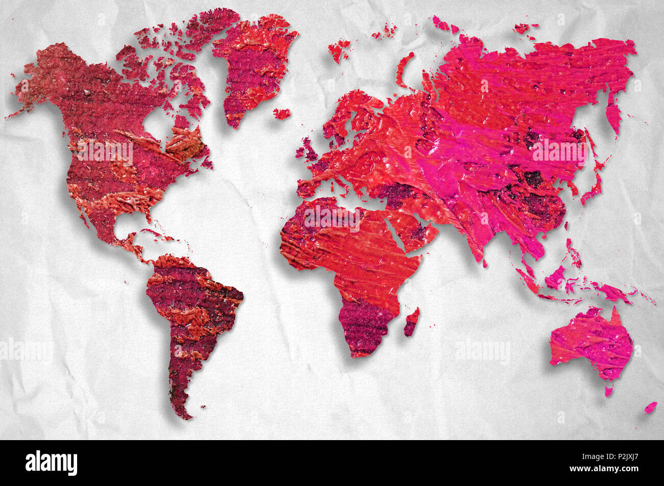 Weltkarte mit künstlerischen Ölfarben auf Stoff Hintergrund. Elemente  dieses Bild von der NASA eingerichtet Stockfotografie - Alamy