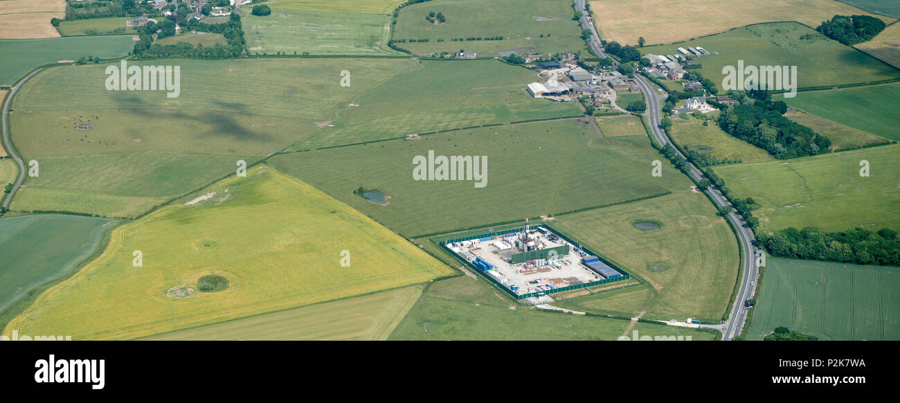 Eine Luftaufnahme von cuadrilla Fracking Ort, in der Nähe von Preston, North West England, Großbritannien Stockfoto