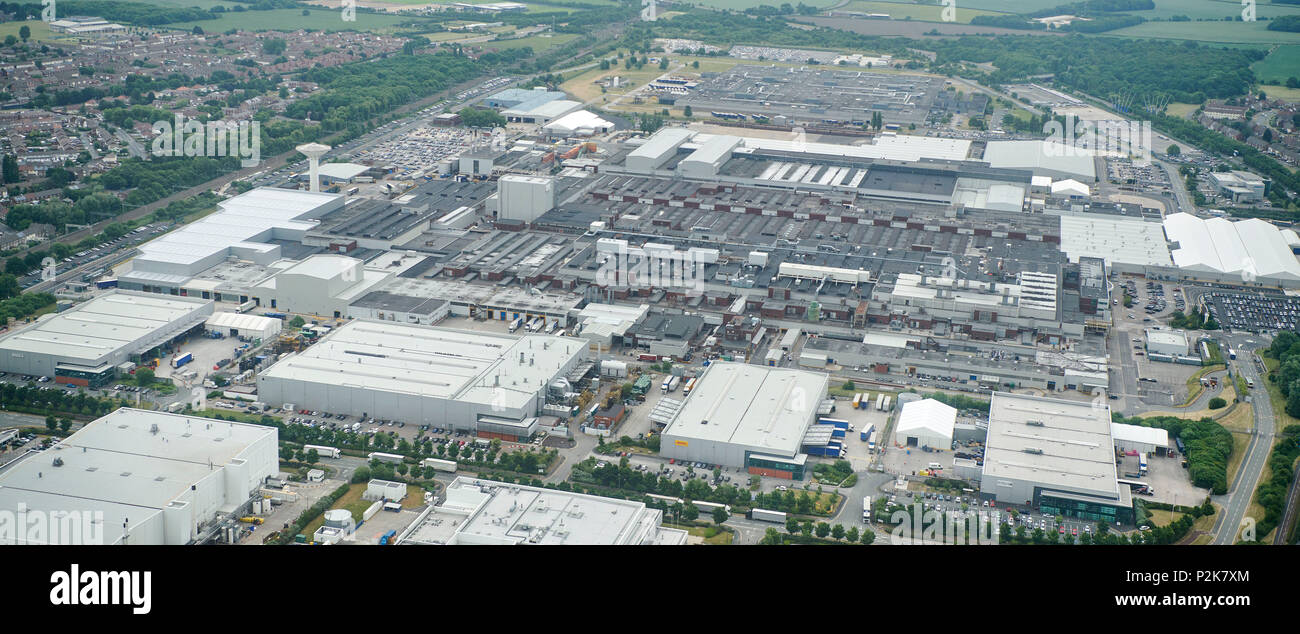 Jaguar-Landrover Pflanze, Speke, Liverpool, NW, England, Grossbritannien, Form der Luft Stockfoto