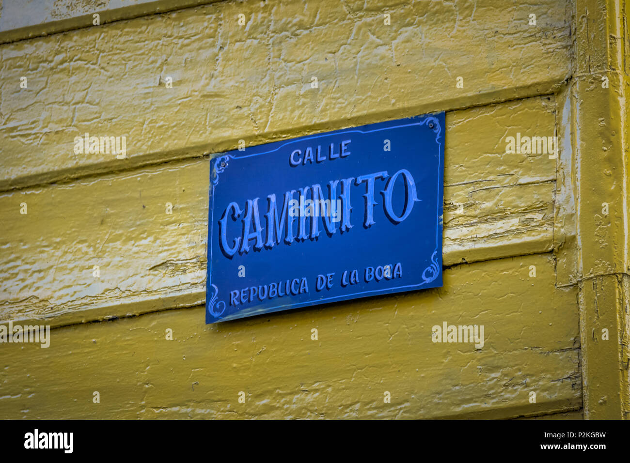 Caminito Straßenschild in La Boca Nachbarschaft - Buenos Aires, Argentinien Stockfoto