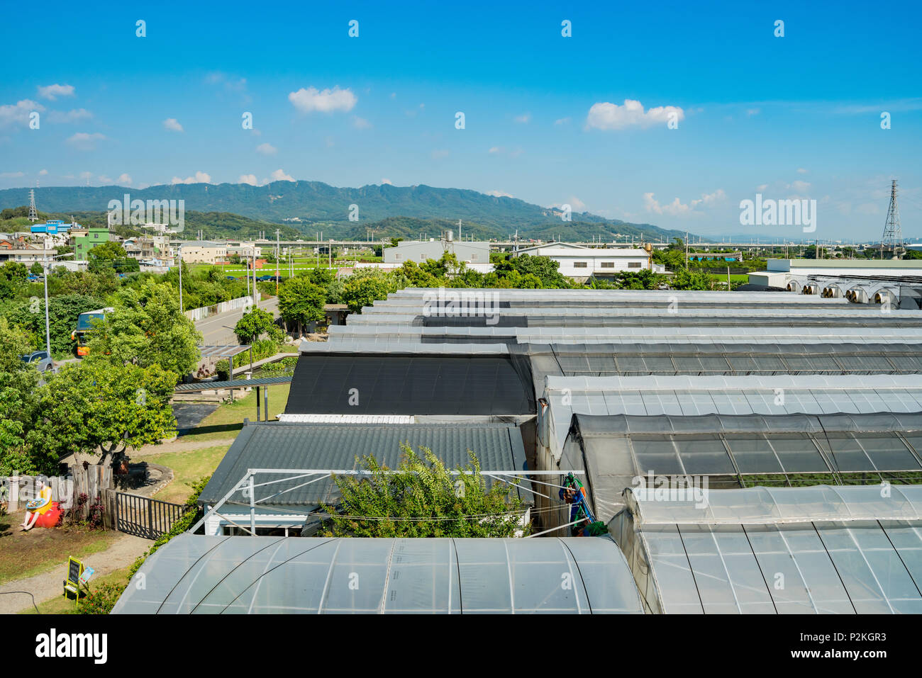 Luftaufnahme von Treibhausgasen an Yuanli, Taiwan Stockfoto