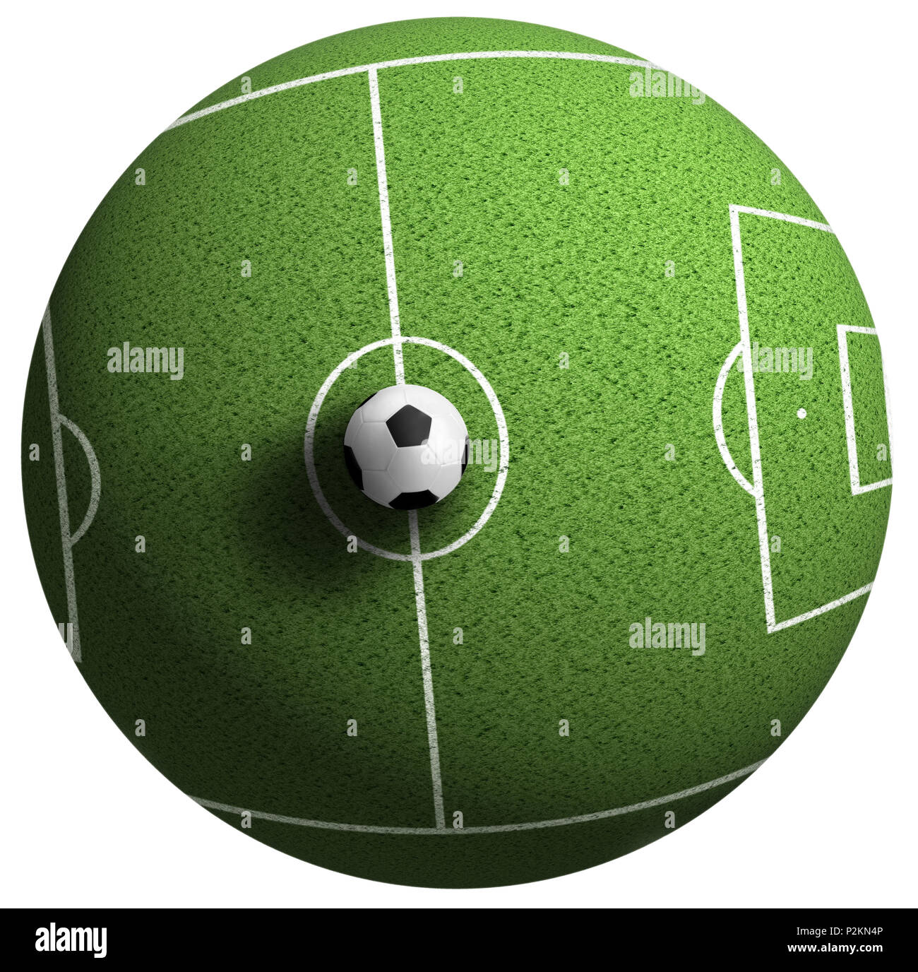 Fußball-Feld mit Fußball auf Gras bedeckt Globe Stockfoto