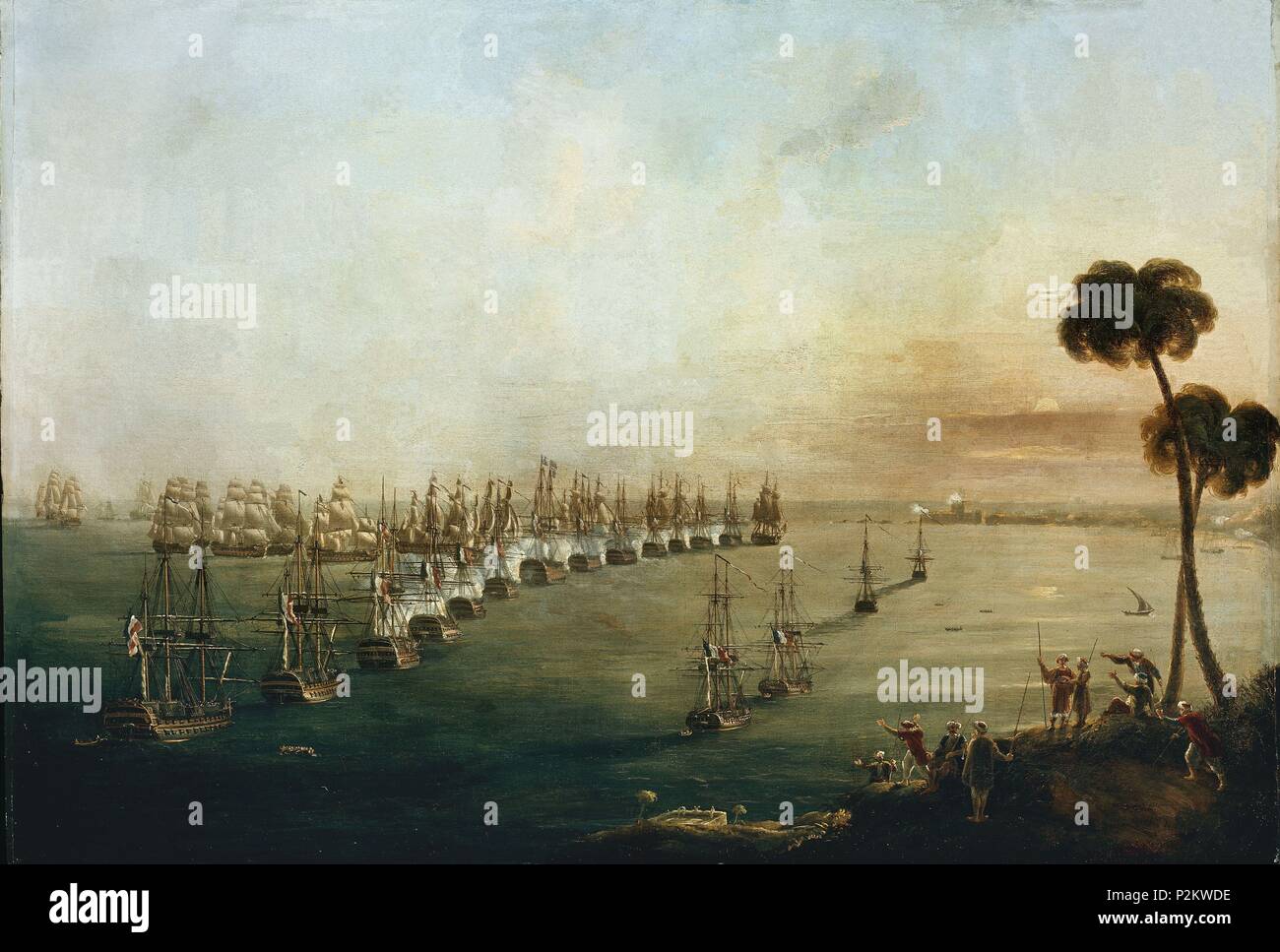 LA BATALLA DEL NILO (1Y 2/8/1798 DE LA BAHIA DE ABUKIR). Autor: Nicholas Pocock (1740-1821). Stockfoto
