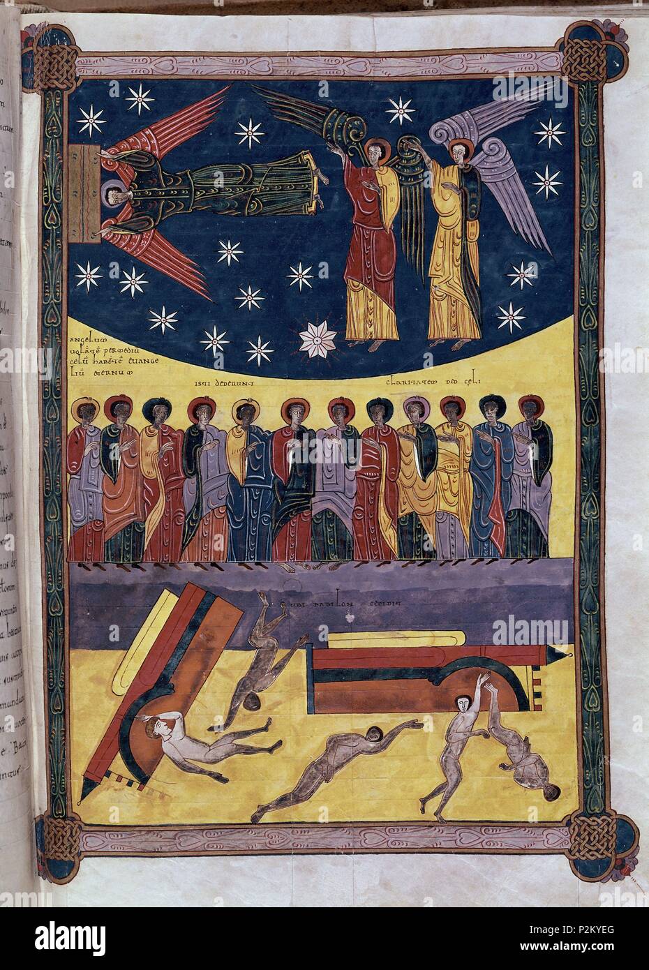 Kommentar APOCALIPSIS F207, EL ANGEL CON EL EVANGELIO ETERNO Y LA CAIDA DE BABILONIA. Autor: Beatus von Liébana (C. 730 - C. 798). Lage: Biblioteca Nacional - COLECCION, MADRID, SPANIEN. Stockfoto