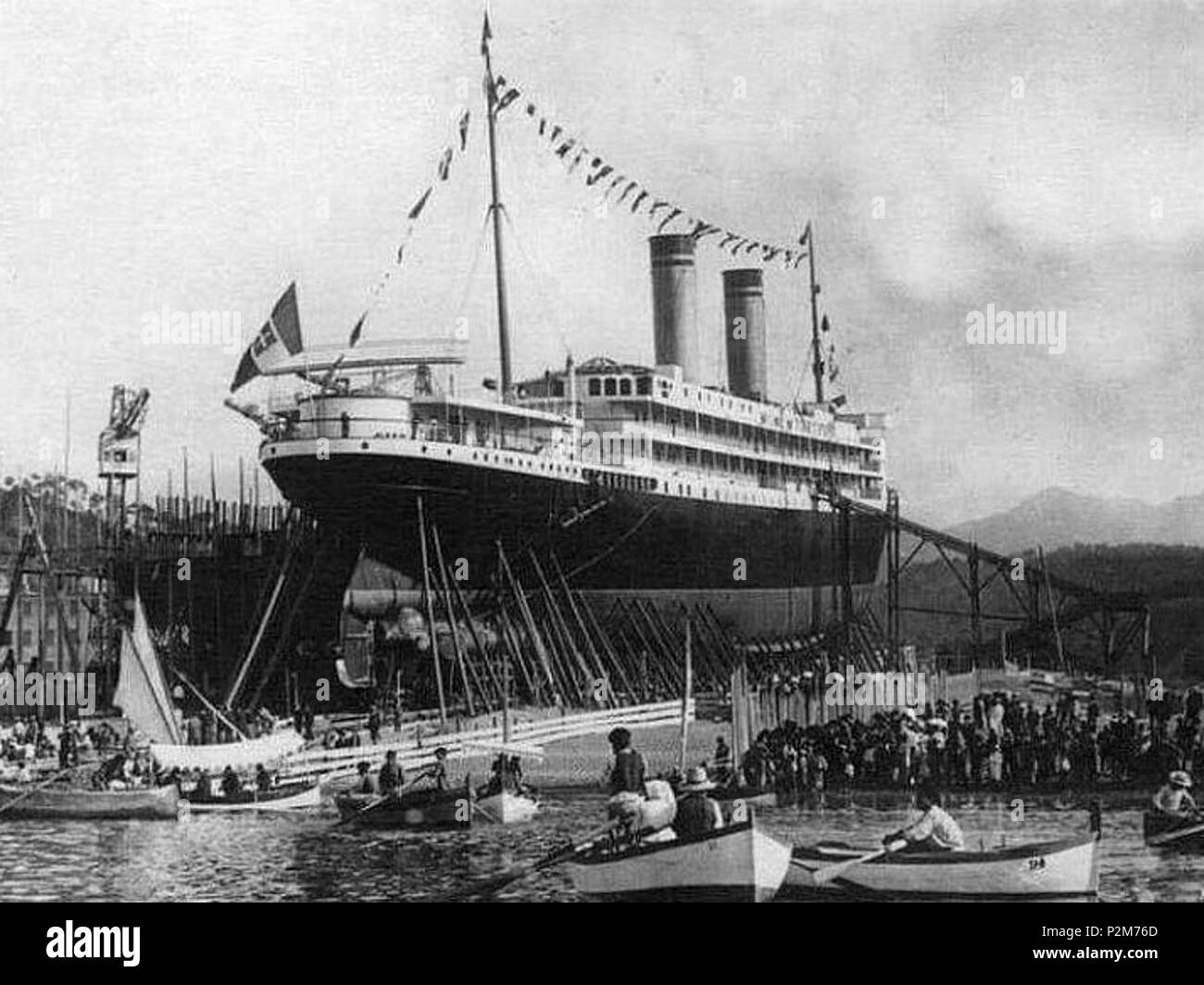 . Englisch: Start der SS Principessa Jolanda bei Cantiere Navale di Riva Trigoso, in der Nähe von Genua, Italien. 22. September 1907. Unbekannt 84 SS Principessa Jolanda starten Stockfoto