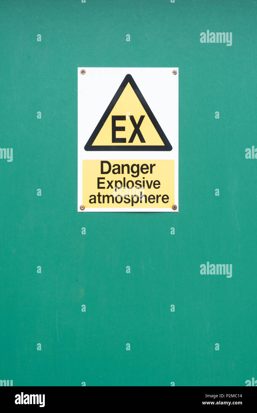 Gefahr explosionsfähige Atmosphäre EX-Warnblinkanlage Zeichen, Großbritannien Stockfoto