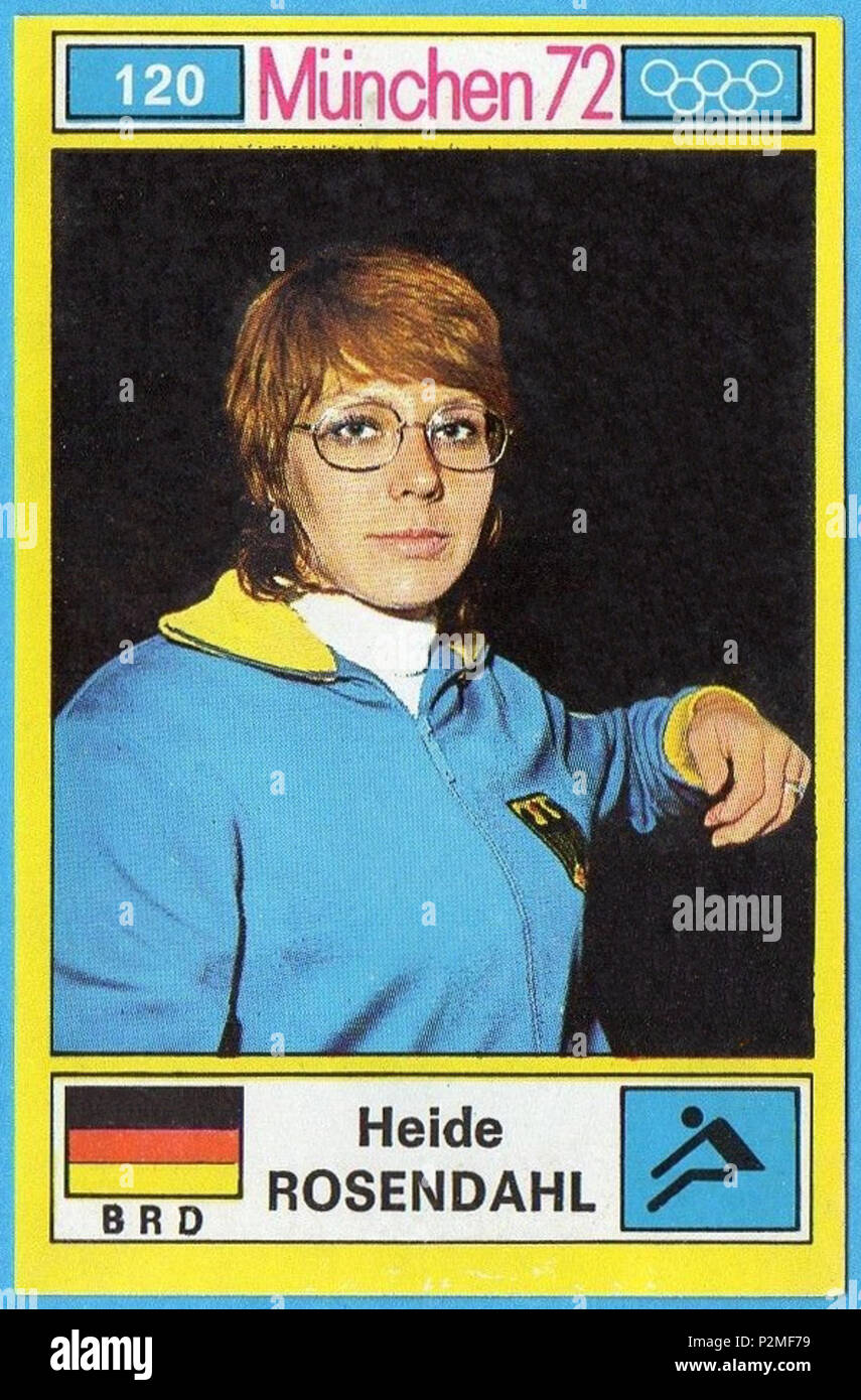 . München/MONACO '72 - PANINI - Figurina n. 120 - ROSENDAHL - BRD - ATLETICA LEGG.-Rec. ca. 1972 oder früher. Panini 38 Heide Rosendahl Stockfoto