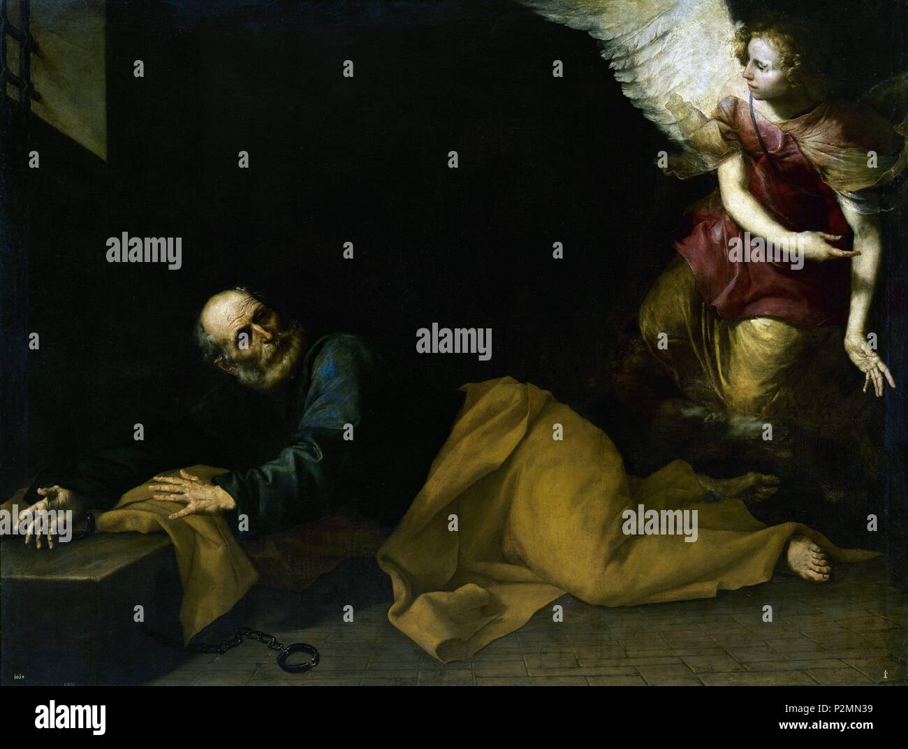 'Saint Peter befreit von einem Engel', 1639, Spanischen Barock, Öl auf Leinwand, 177 cm x 232 cm, P01073. Thema:: Lanfranco (1591-1652). Lage: Museo del Prado - PINTURA, MADRID, SPANIEN. Stockfoto
