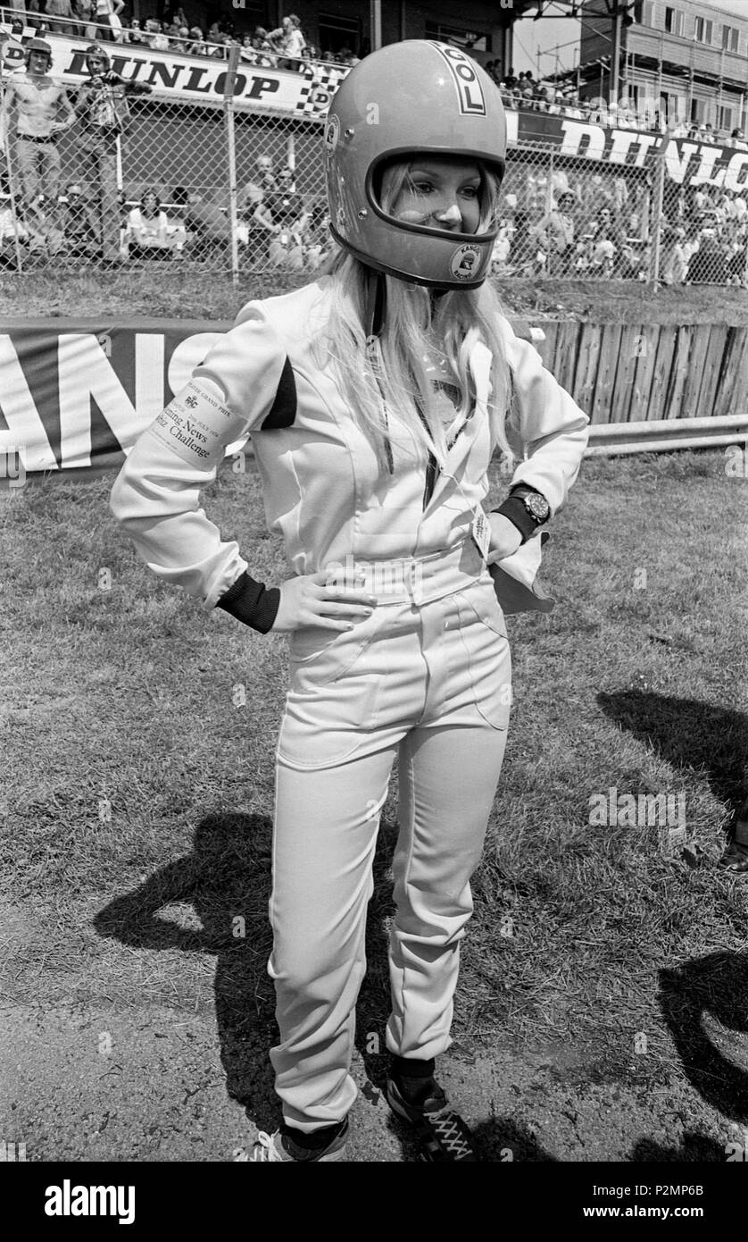 Eva Rueber-Staier am 1974 F1 Grand Prix von Großbritannien, Brands Hatch, Großbritannien. Stockfoto