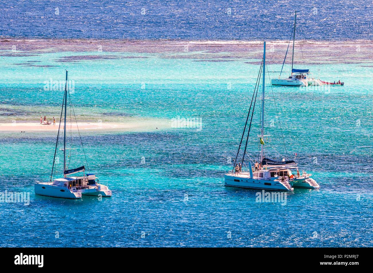 Karibik, Kleine Antillen, St. Vincent und die Grenadinen, Baradal Insel, Tobago Cays, Katamaran Küstennavigation Stockfoto