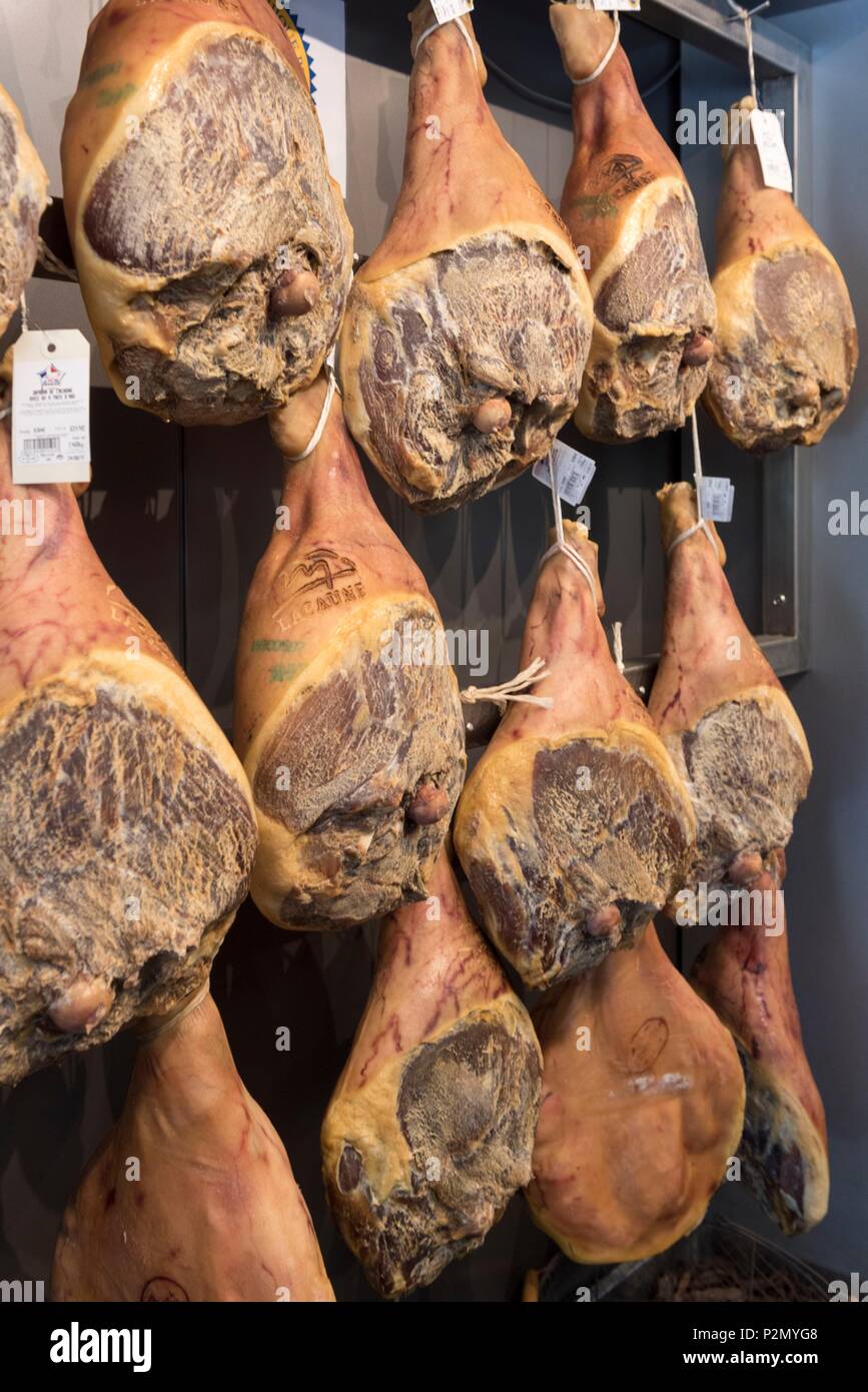 Frankreich, Tarn, Lacaune, oberti Schinken geheilt, Lacaune IGP Ham Stockfoto