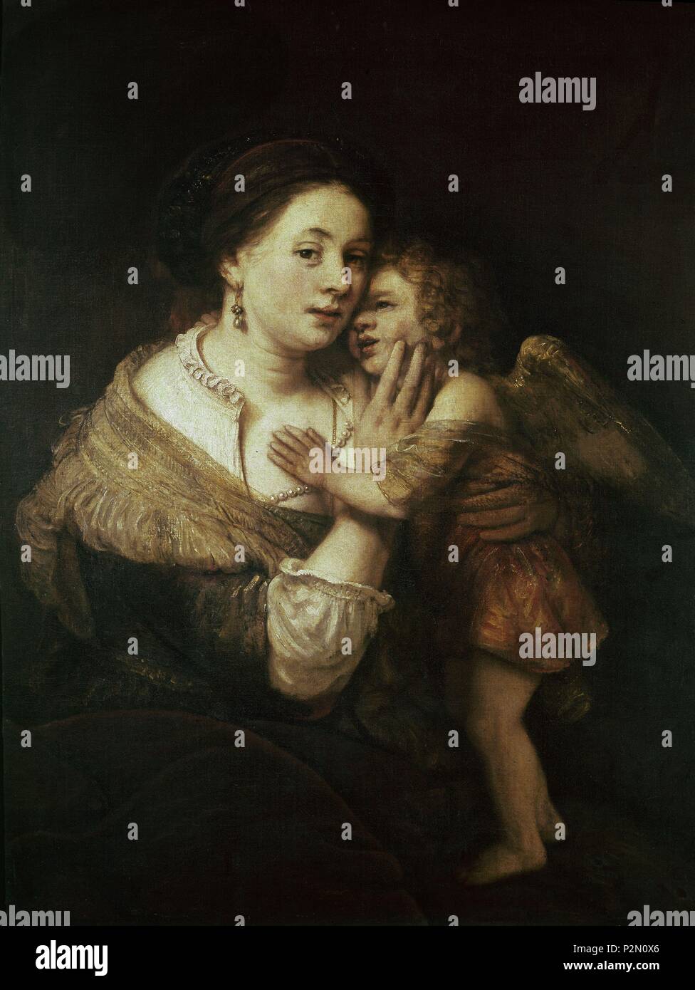 "Venus und der Liebe', Ca. 1640-1675, Öl auf Leinwand, 118 x 90 cm, Inv. 1743. Thema: Rembrandt (1606-1669). Lage: Louvre Museum - Gemälde, Frankreich. Stockfoto