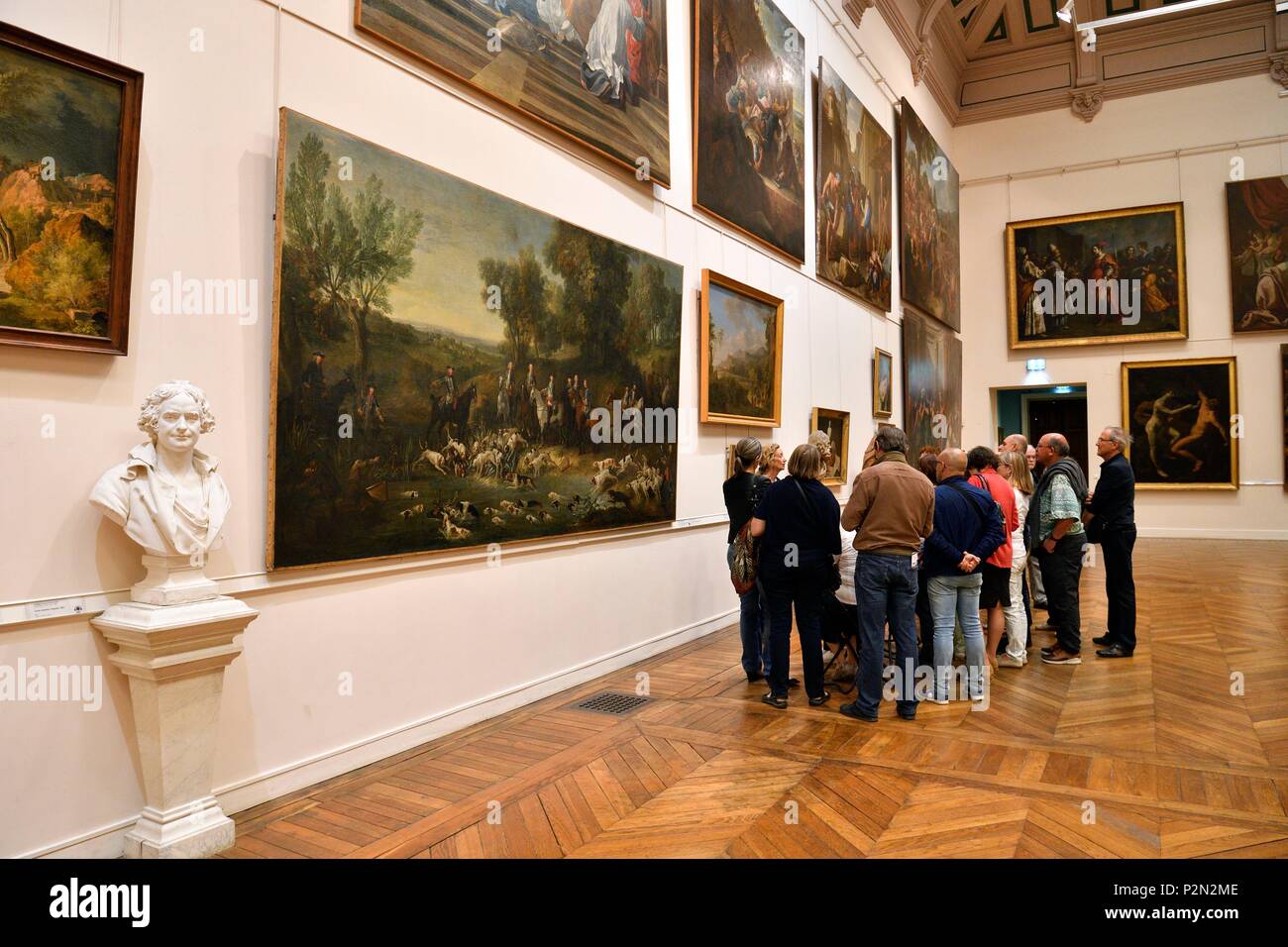 Frankreich, Haute Garonne, Toulouse, Augustins Museum im ehemaligen Augustiner Kloster, Weißer Saal, Gemälde des 17. und 18. Jahrhunderts, Louis XV Hirsch Jagd in den Wald bei St. Germain-en-Laye von Jean-Baptiste Budry, 1730 Stockfoto