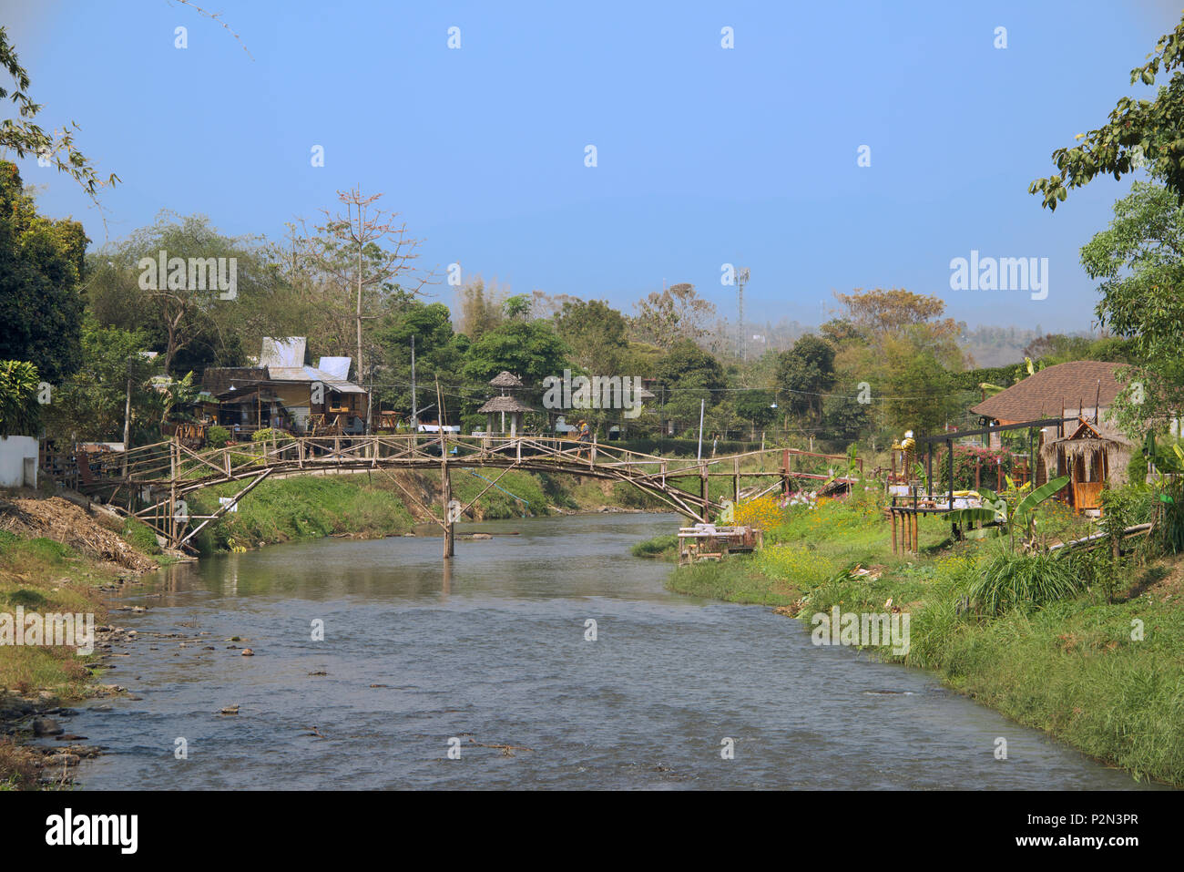Bamboo Brücke über Pai River Pai Mae Hong Son Provinz Northern Thailand Stockfoto