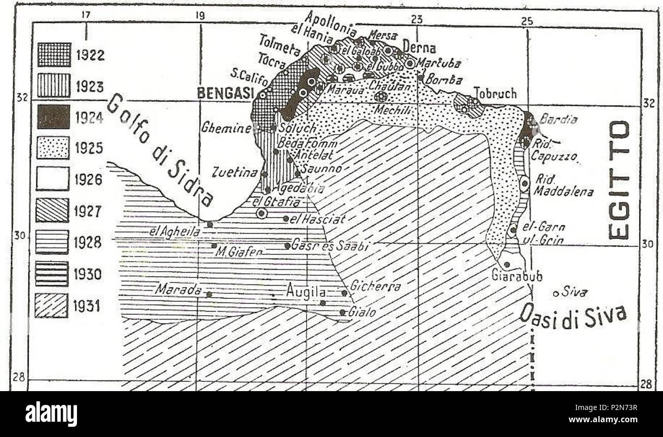 befriedung bedeutung Englisch: Italienisch Befriedung der Cyrenaika (1923-1931).  ???????:???????? ???????? ????? (1923-1931). ca. 1930.. Das italienische  Ministerium für die Kolonien 67 Befriedung der Cyrenaika Stockfotografie