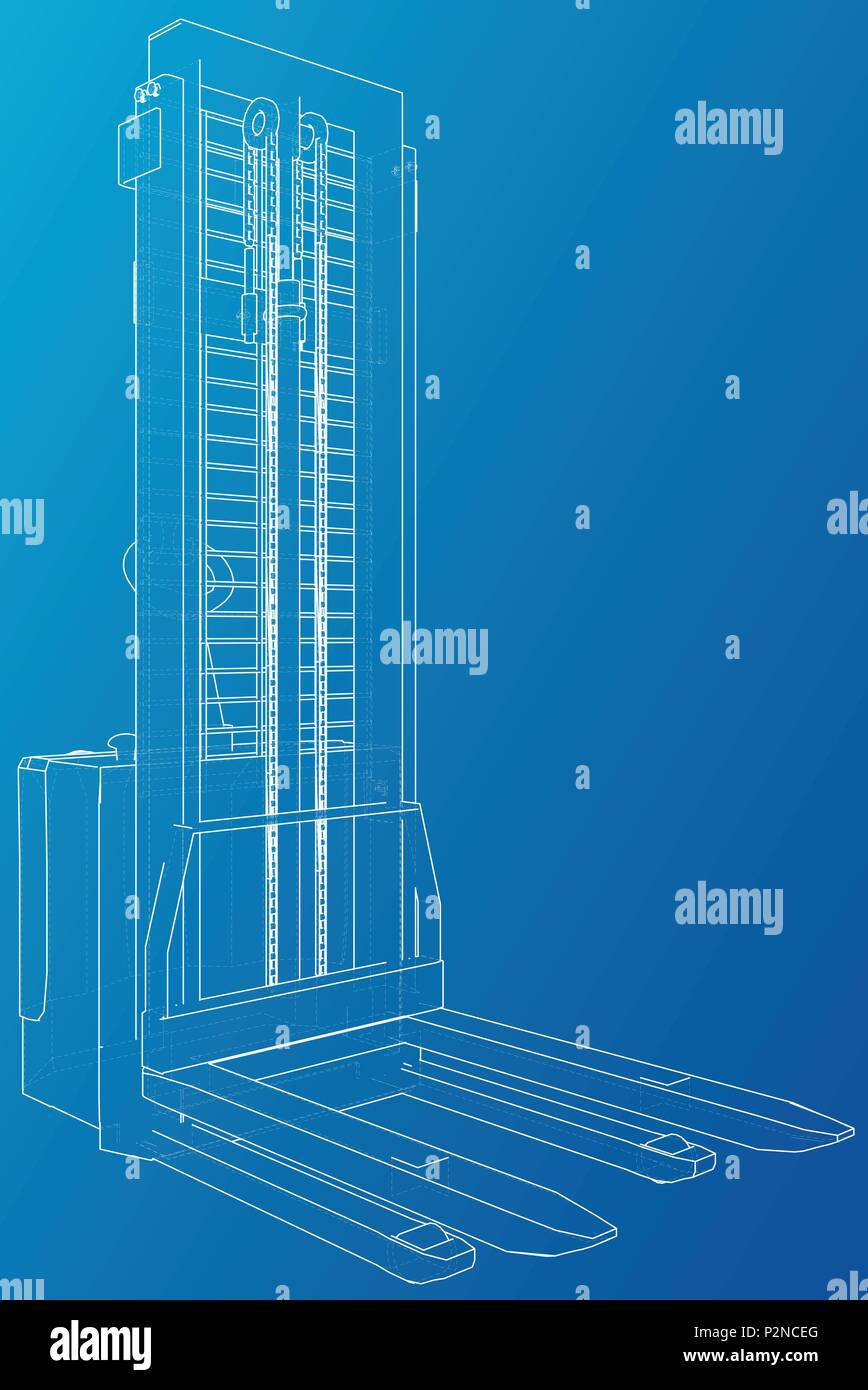 Kleinen Lager Gabelstapler. Abstrakte Zeichnung. Tracing Abbildung: 3d Stock Vektor