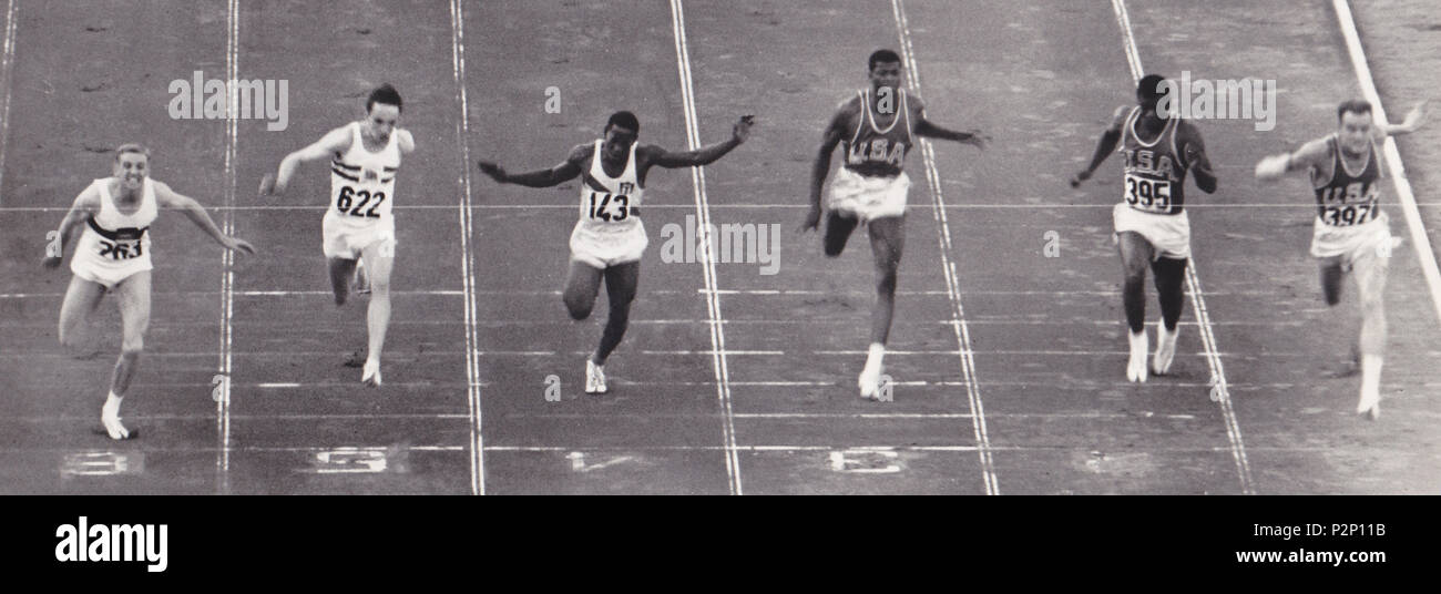 . Männer 100 mFinale 1960 Olympics. Links rechts Armin Hary, Peter
