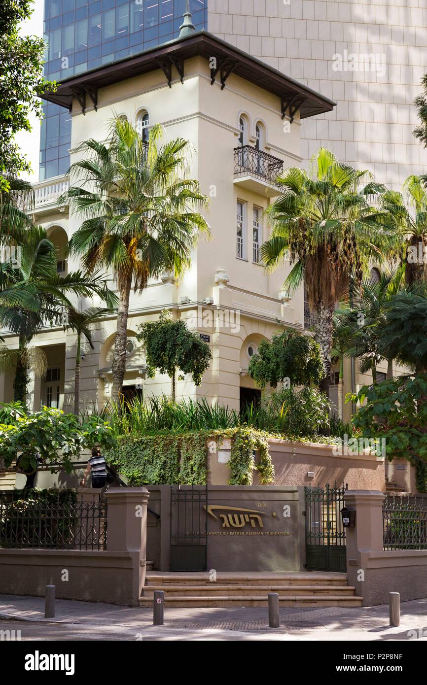 Israel, Tel Aviv, Downtown, Sderot (Boulevard) Rothschild, Architektur, HESEG Haus an der Ecke Shadal Straße, Architekt Yehuda Mgidovic Stockfoto