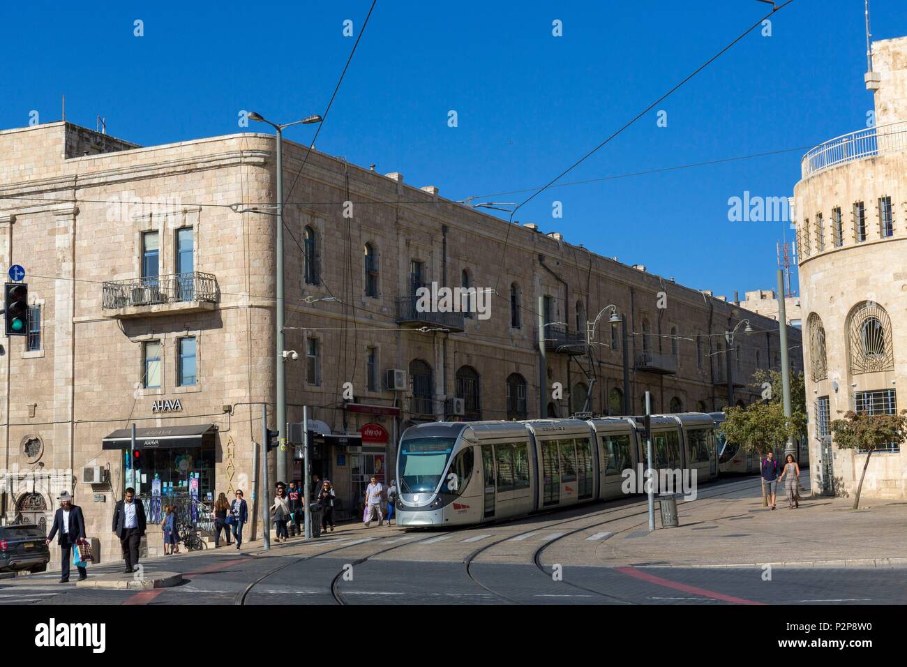 Israel, Jerusalem, am Tor zum UNESCO-geschützte Altstadt, das Licht von Triebwagen, gebaut von dem französischen Unternehmen Alstom und Veolia Stockfoto