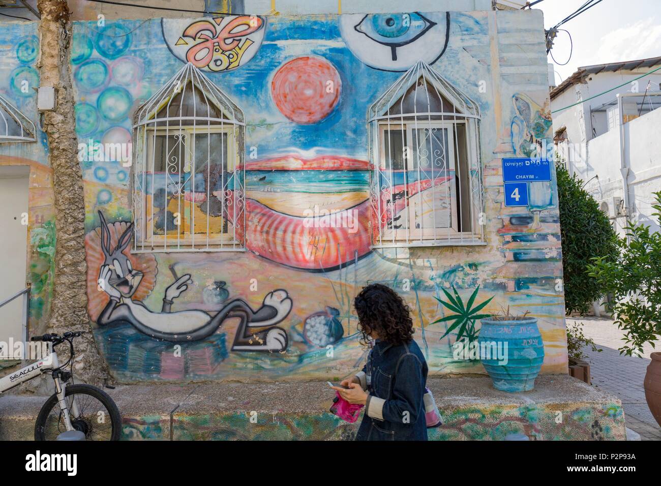 Israel, Tel Aviv, Jemenitische viertel Kerem Hateimanim, Wandbilder Stockfoto