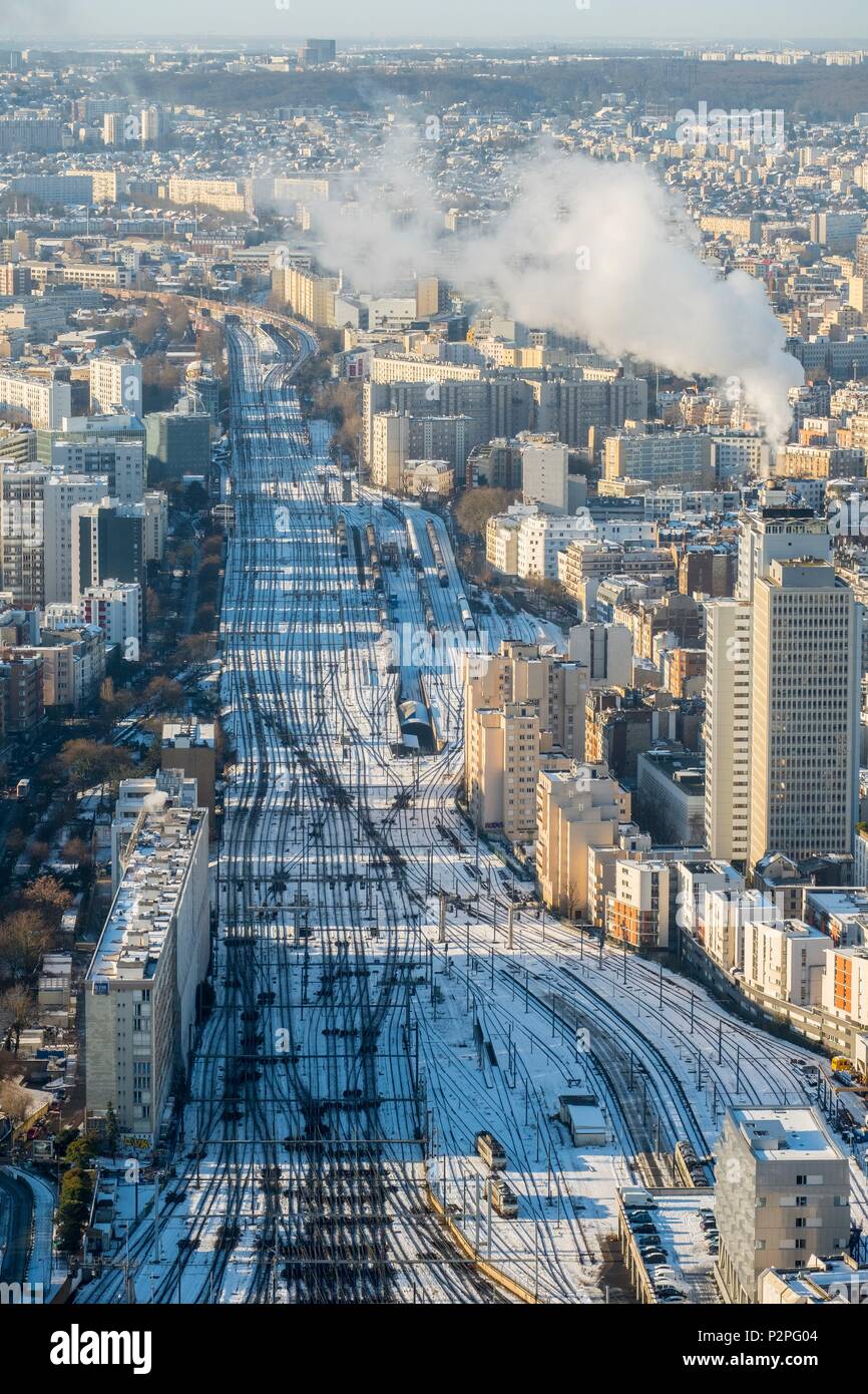Frankreich, Paris, die Gleise Der Bahnhof Montparnasse, schneefälle am 07/02/2018 Stockfoto