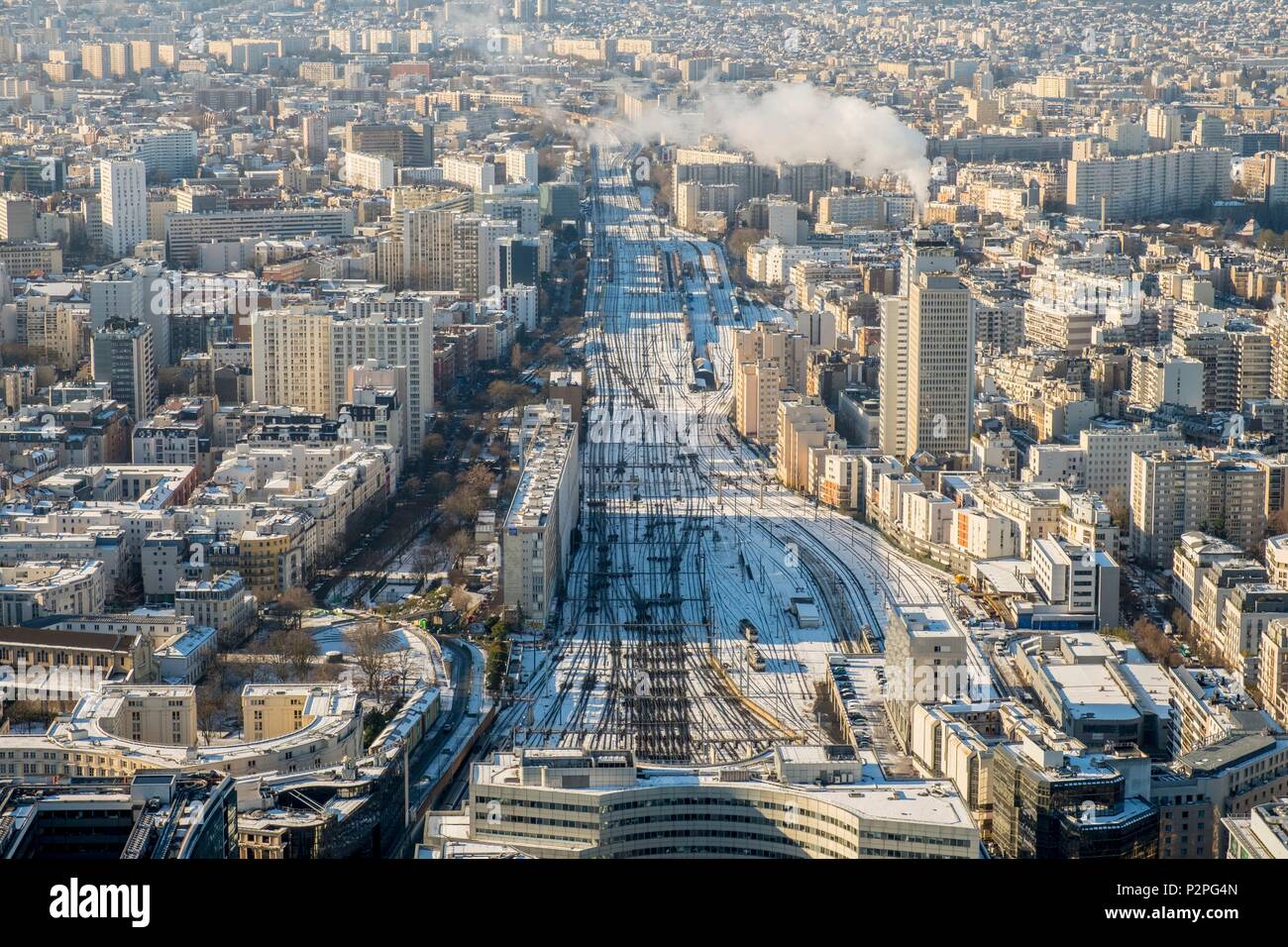 Frankreich, Paris, die Gleise Der Bahnhof Montparnasse, schneefälle am 07/02/2018 Stockfoto
