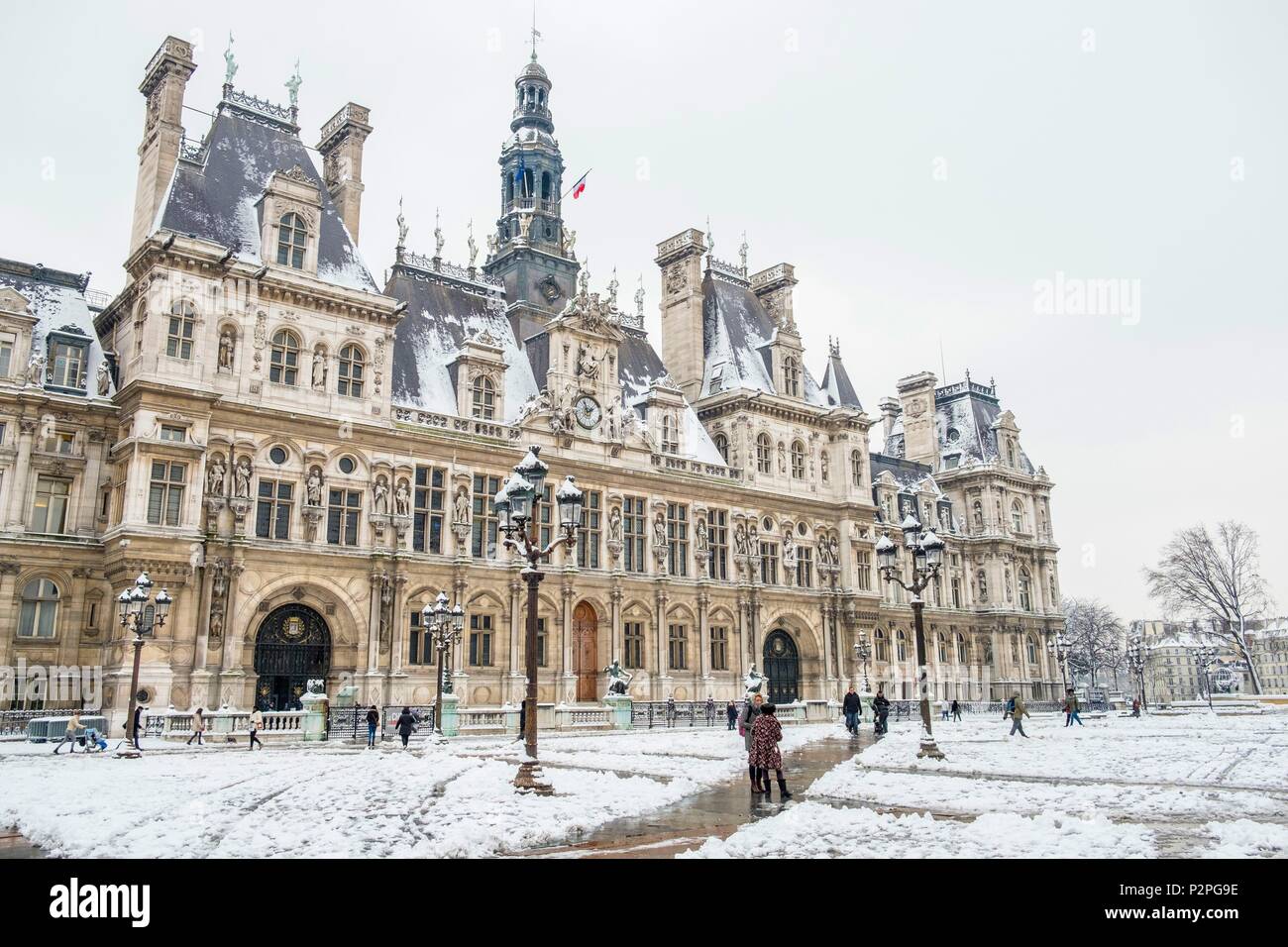 Frankreich, Paris, Rathaus, schneefälle am 07/02/2018 Stockfoto