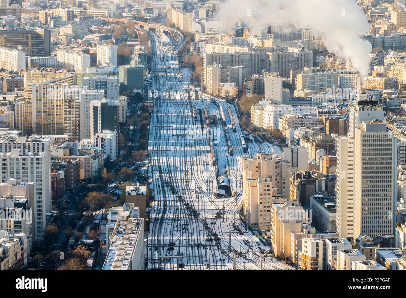 Frankreich, Paris, die Gleise Der Bahnhof Montparnasse, schneefälle am 07/02/2018 Stockfoto