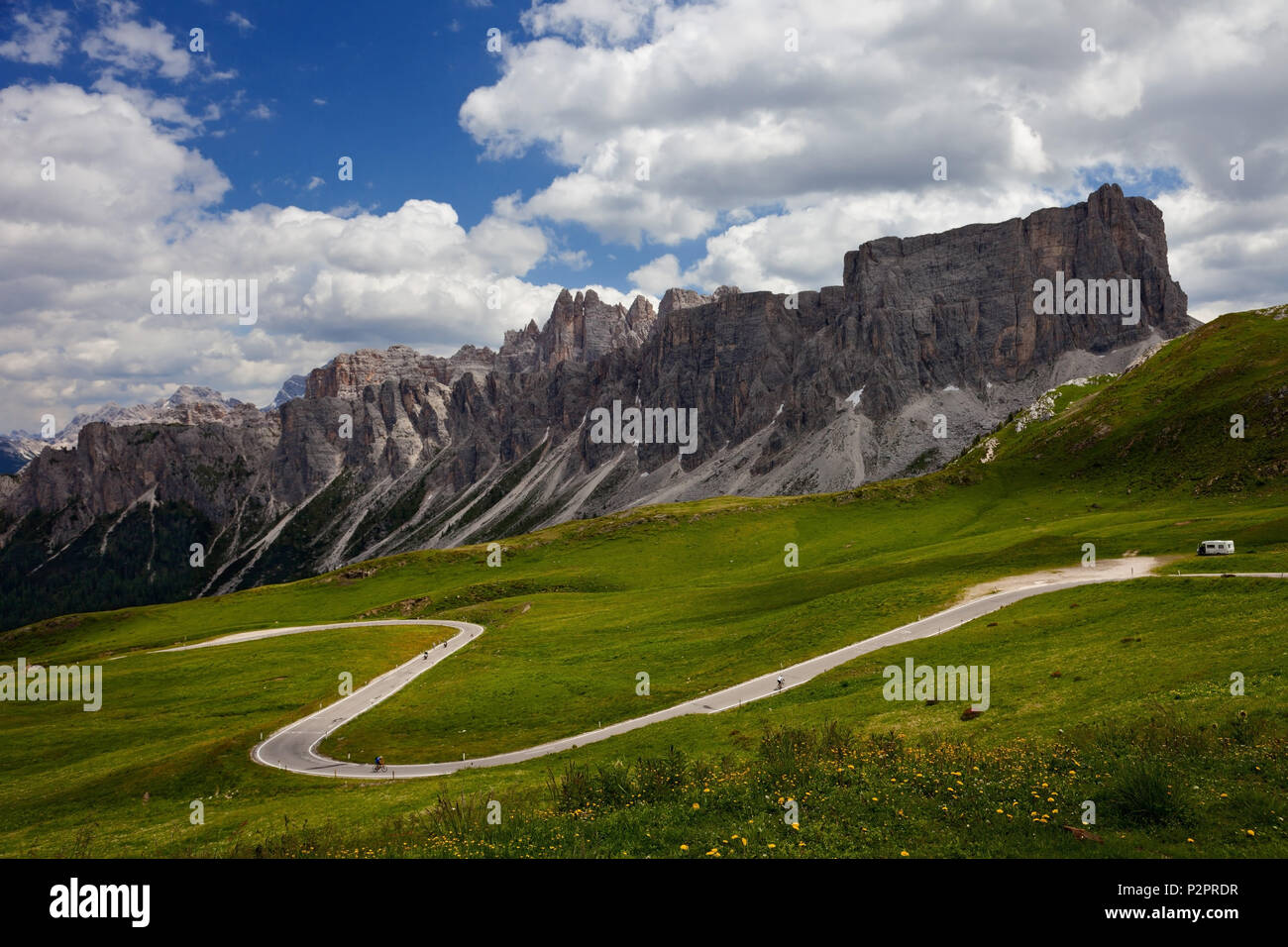 Sommer, Pass Road, Passo Giau, Alpen, Dolomiten, Belluno, Italien Stockfoto
