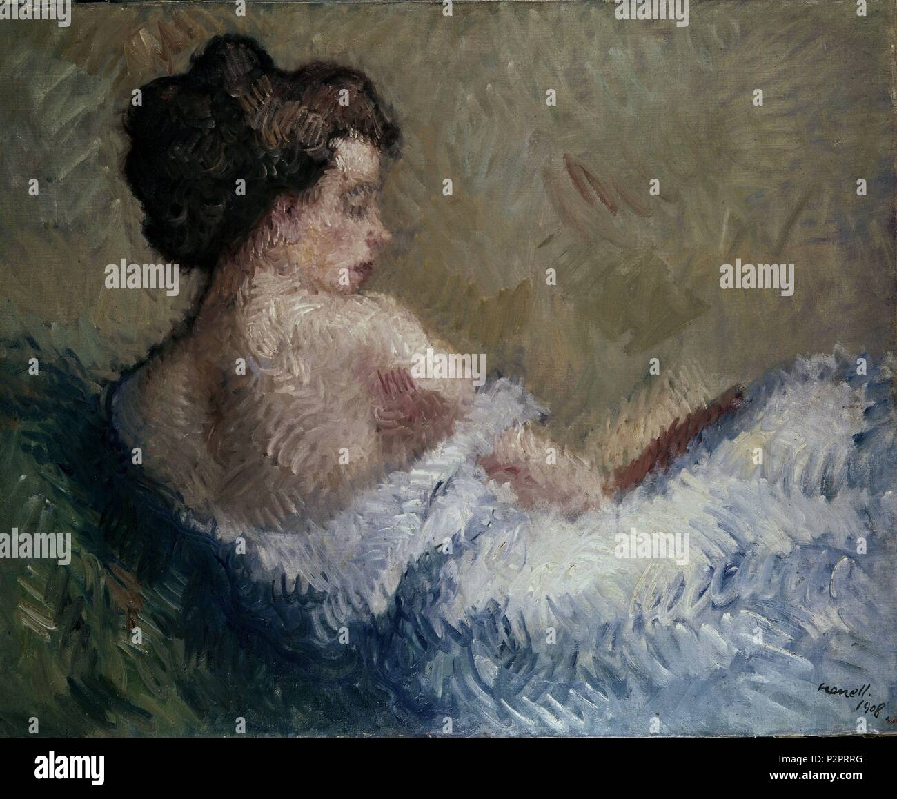 "Reclining figure", 1908, Öl auf Leinwand, 81,5 × 101 cm. Autor: Isidre nonell ich Monturiol (1872-1911). Lage: Museu Nacional d'Art de Catalunya, Barcelona, Spanien. Stockfoto