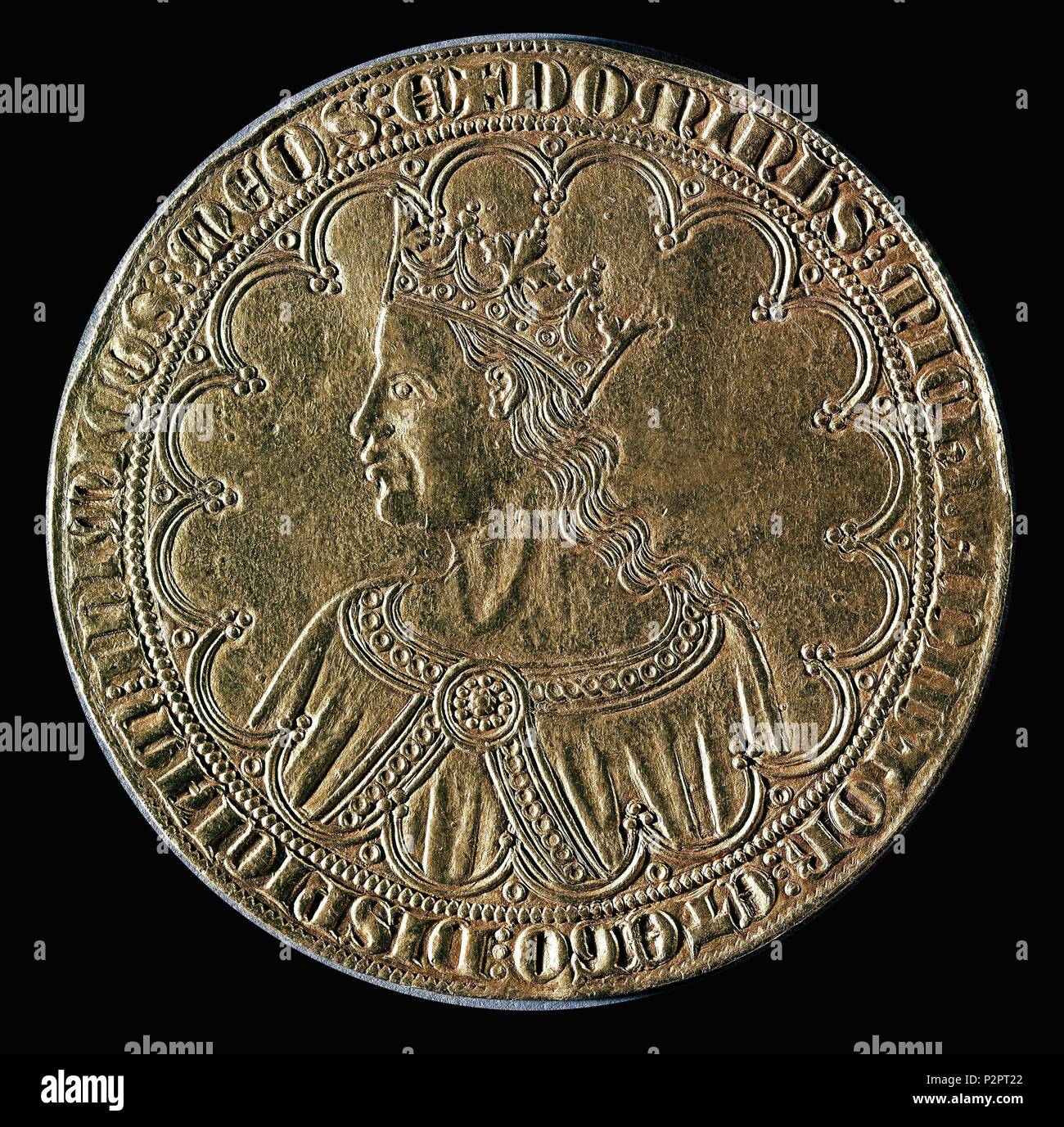 Gold Pistole mit dem Bildnis von Peter (Peter der Grausame), 1334-1369. Madrid, das Archäologische Museum. Lage: MUSEO ARQUEOLOGICO NACIONAL - COLECCION, MADRID, SPANIEN. Stockfoto
