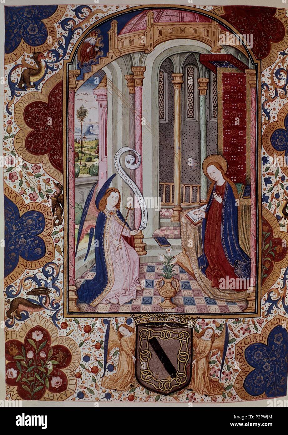 CODICE DE LOS ZUÑIGA-LA ANUNCIACION - SIGLO XV. Lage: MONASTERIO - BIBLIOTECA - COLECCION, SAN LORENZO DEL Escorial, Madrid, Spanien. Stockfoto