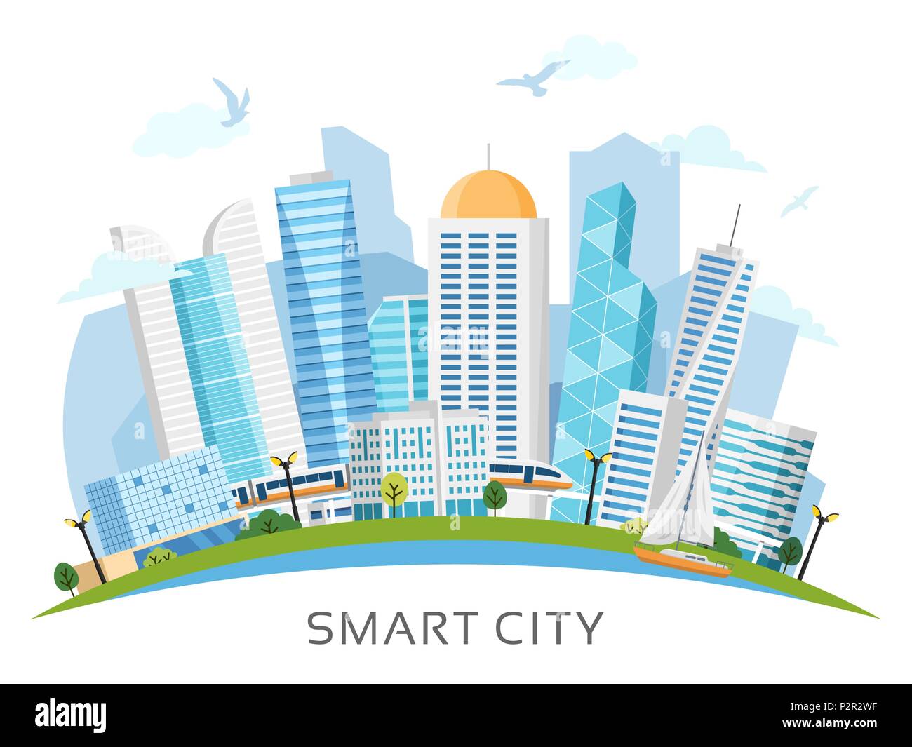 River Side smart City arch Landschaft Stock Vektor