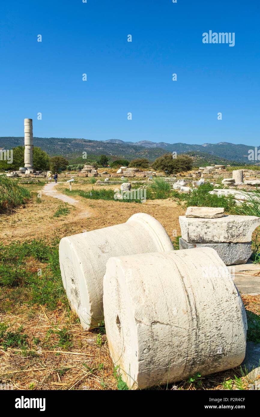 Griechenland, Insel Samos, Heraion von Samos ist eine der wichtigsten Riese Ionische Heiligtümer des antiken Griechenlands, gewidmet der Göttin Hera (UNESCO Weltkulturerbe) Stockfoto