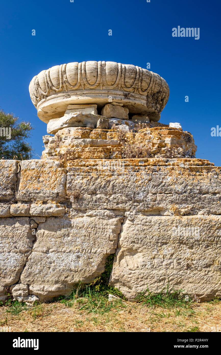 Griechenland, Insel Samos, Heraion von Samos ist eine der wichtigsten Riese Ionische Heiligtümer des antiken Griechenlands, gewidmet der Göttin Hera (UNESCO Weltkulturerbe) Stockfoto