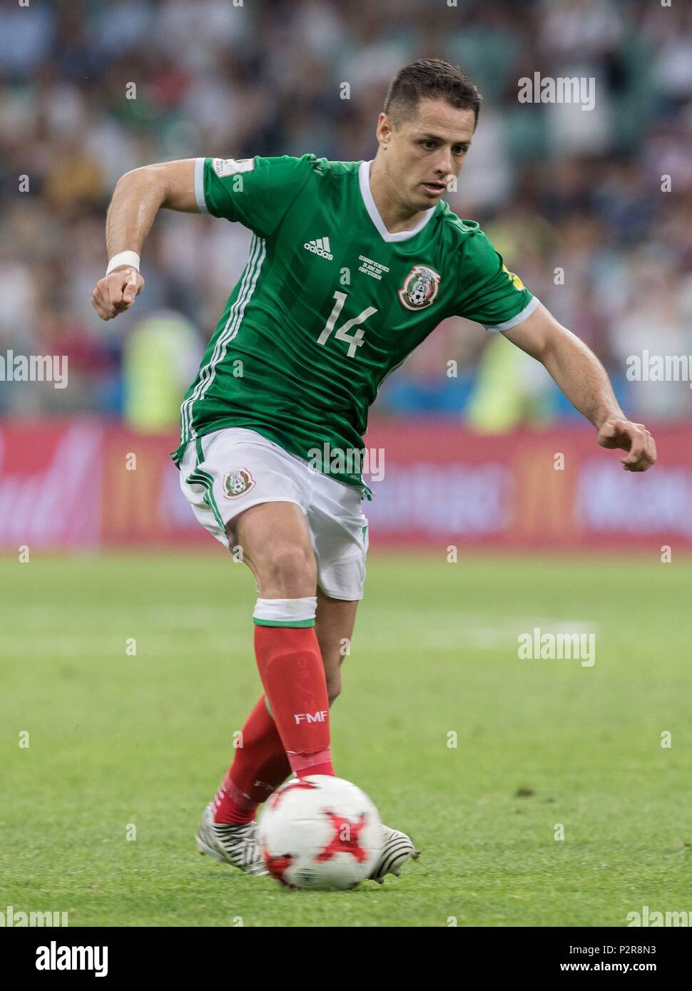 Firo: 29.06.2017 Fußball, Fußball, International, FIFA Confederations Cup, Confederations Cup 2017, Russland, Russland, Russland Nationalmannschaft, Halbfinale, GER, Deutschland - MEX, Mexico, Mexiko CHICHARITO, Javier Hernandez de Mexico, Single Action | Verwendung weltweit Stockfoto