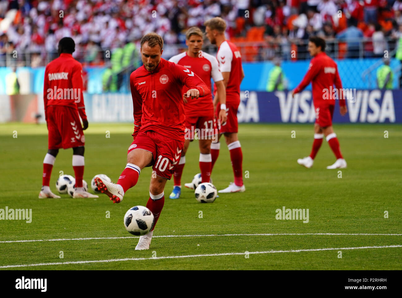 Mordovia Arena, Mordovia, Russland. 16 Juni, 2018. FIFA Fußball-WM, Gruppe C, Peru gegen Dänemark; Christian Eriksen von Dänemark in der Aufwärmphase vor dem Spiel Quelle: Aktion plus Sport/Alamy leben Nachrichten Stockfoto