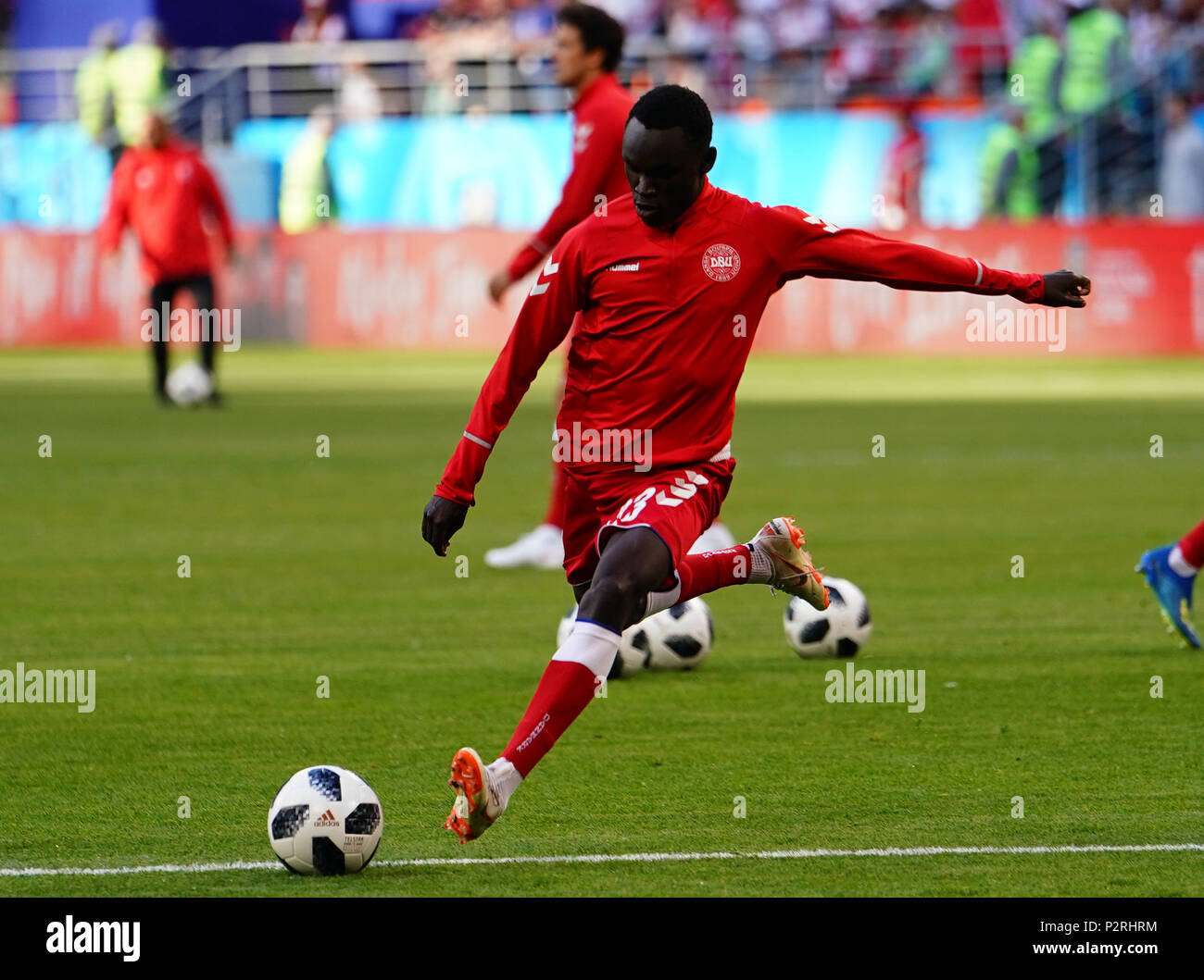 Mordovia Arena, Mordovia, Russland. 16 Juni, 2018. FIFA Fußball-WM, Gruppe C, Peru gegen Dänemark; Pione Sisto von Dänemark in der Aufwärmphase vor dem Spiel Quelle: Aktion plus Sport/Alamy leben Nachrichten Stockfoto