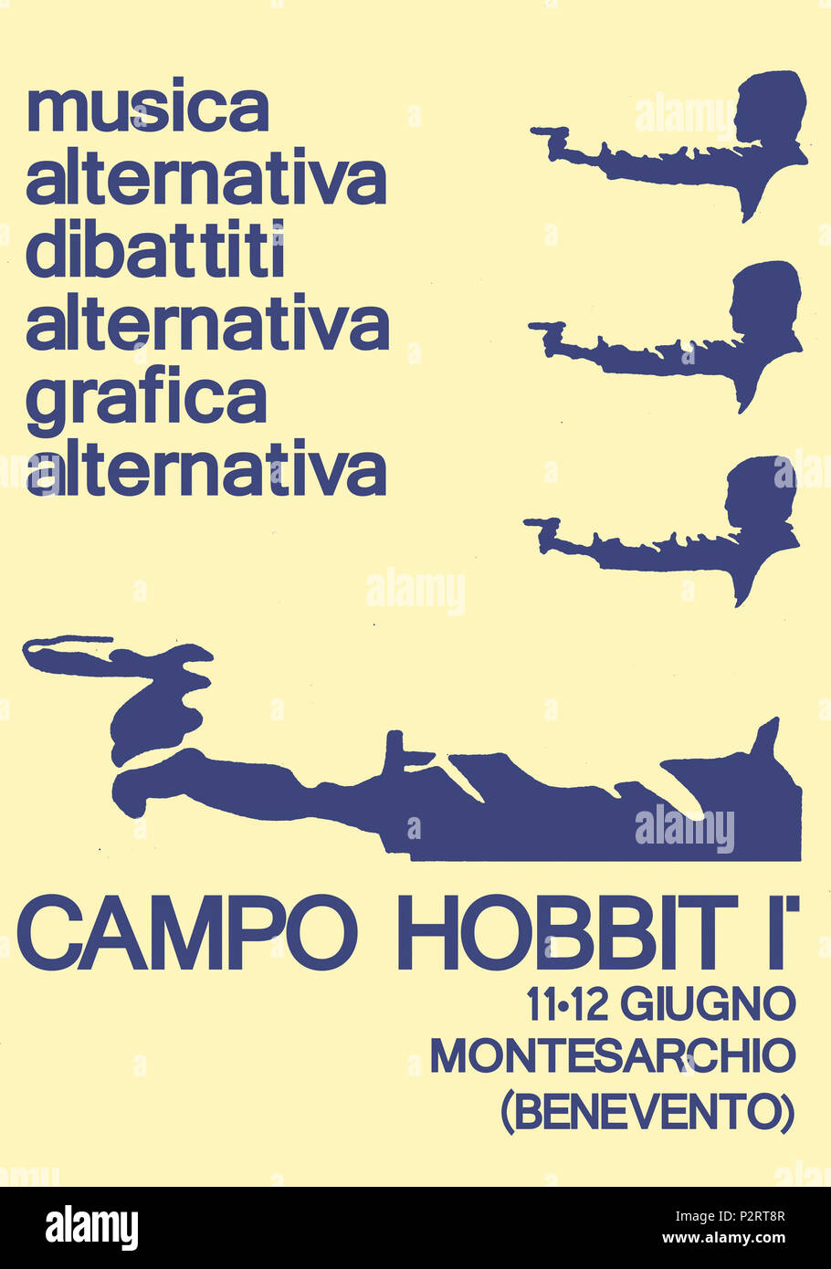 . Italiano: Manifesto della manifestazione 'Campo Hobbit I "svoltasi l'11 e il 12 giugno 1977 ein Montesarchio (BN). 1977. Unbekannt 14 Campo Hobbit 1. Stockfoto