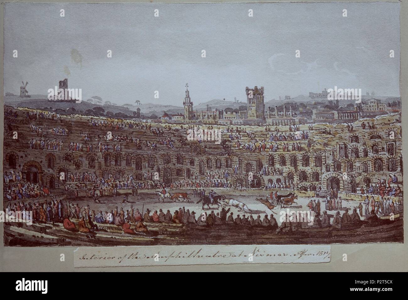 ANFITEATRO DE NIMES - 1617 - CORRIDA DE TOROS. Lage: Museo Taurino, MADRID, SPANIEN. Stockfoto