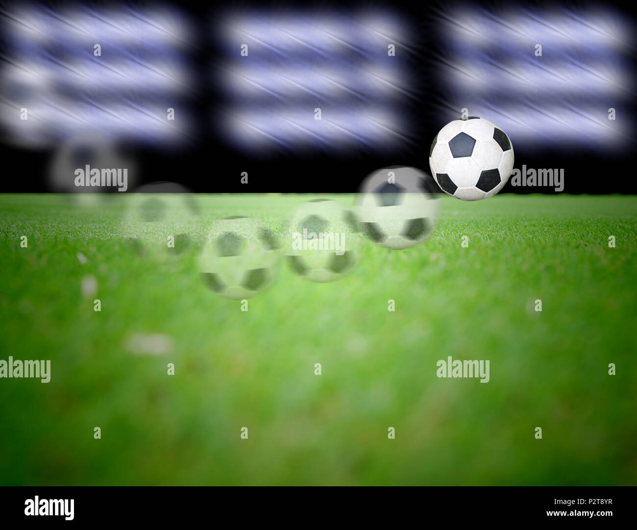 Fußball-Feld und die hellen Lichter Stockfoto