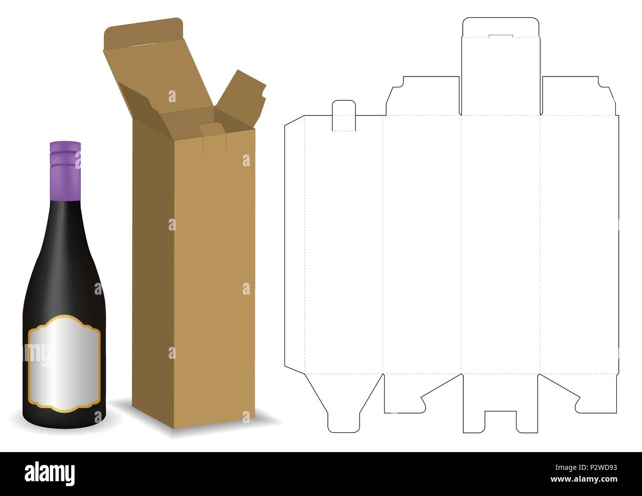 Karton für die Flasche Paket mockup dieline Stock Vektor