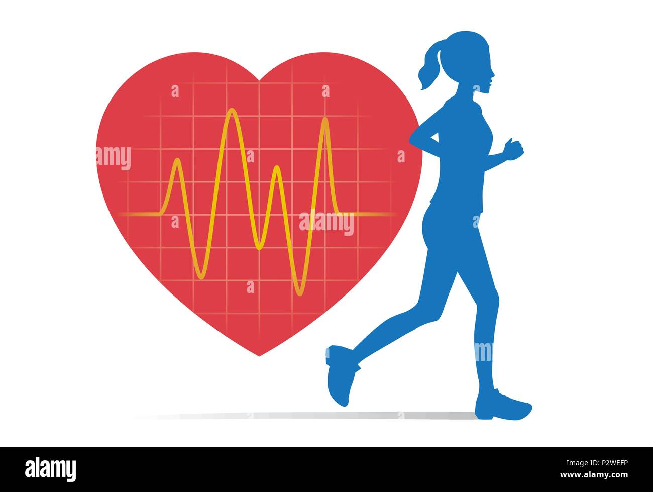 Silhouette einer Frau joggen in Sportkleidung und Linie der Puls beim Training. Stock Vektor