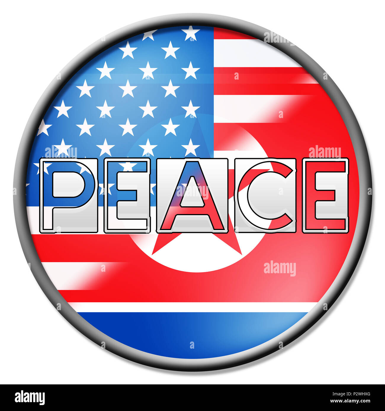 Amerikanische Nordkorea Freiheit, Frieden Flagge 3d-Abbildung. Friedliche Begegnung und Abkommen zwischen den Vereinigten Staaten und in Pjöngjang die Zusammenarbeit Gespräche Stockfoto