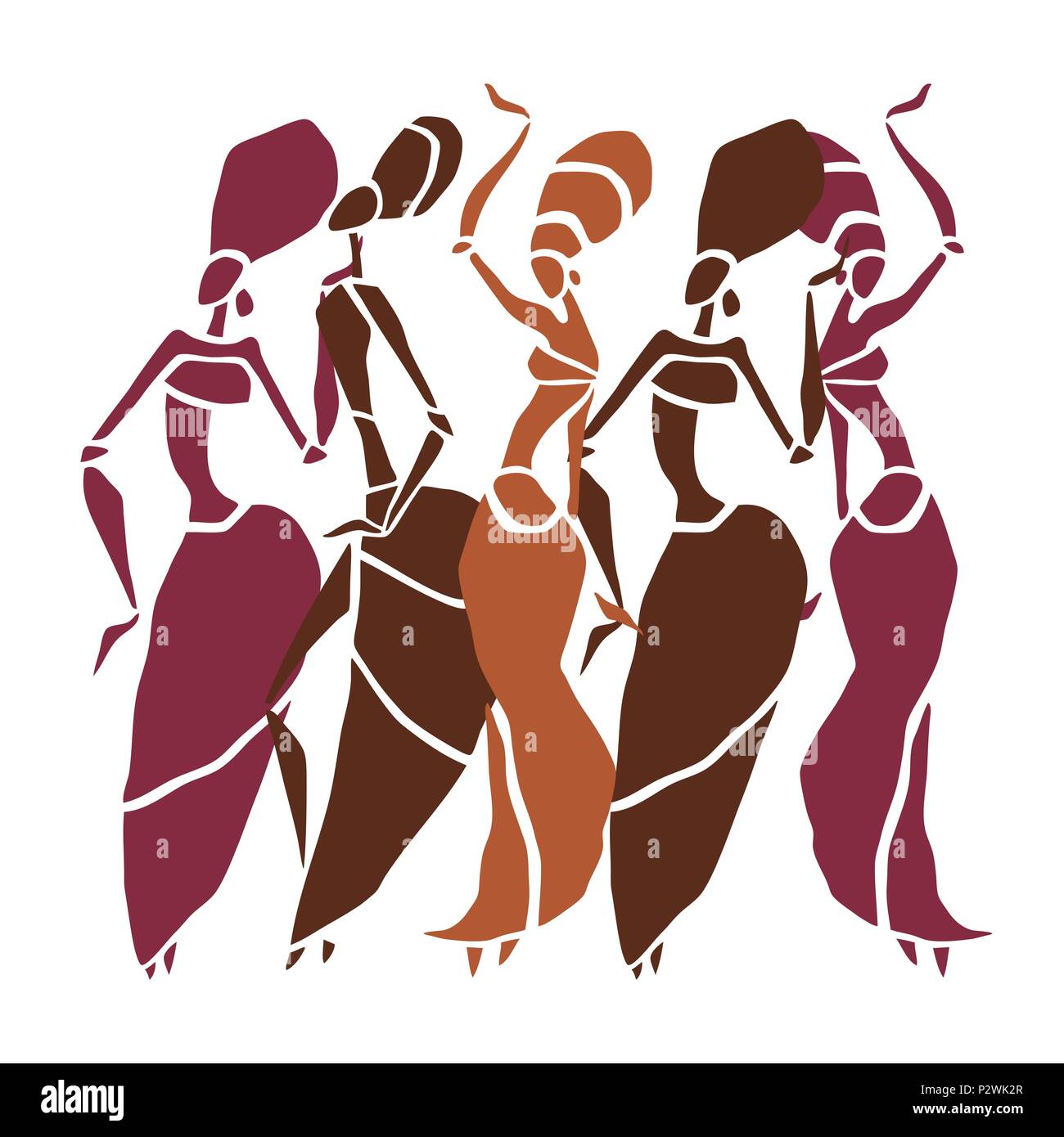 Wunderschöne Tänzerinnen Silhouette auf weißem Hintergrund. Stammes- Frauen. Vector Illustration Stock Vektor