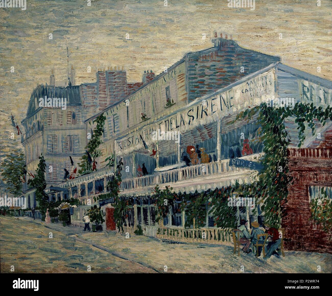 Das Restaurant de la Sirene in Asnières - 1887 - 54x65 cm, Öl auf Leinwand. Autor: Vincent van Gogh (1853-1890). Ort: Musée d'Orsay. Auch als: RESTAURANTE DE LA SIRENA EN ASNIERES bekannt. Stockfoto