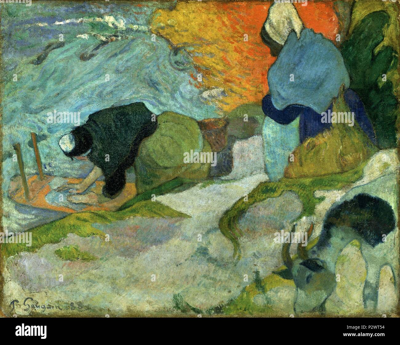 Wäscherinnen von Arles - 1888 - 73 x 92 cm - Öl auf Leinwand. Autor: Eugène Henri Paul Gauguin (1848-1903). Ort: MUSEUM DER BILDENDEN KÜNSTE, Bilbao, Vizcaya, Spanien. Auch als: LAVANDERAS EN ARLES bekannt. Stockfoto