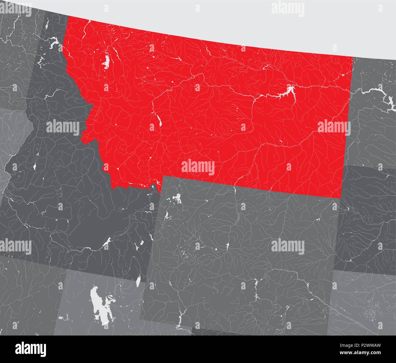 Der USA-Karte von Montana. Hand gemacht. Flüsse und Seen sind dargestellt. Bitte sehen Sie sich meine anderen Bilder von kartographischen Serie - sie sind alle sehr Detaile Stock Vektor